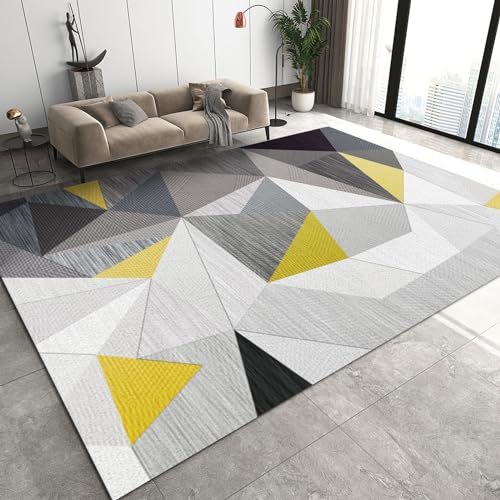 Luxuriöser Weißer Flächenteppich, Teppiche Mit Goldfolienstreifen-Design, Rutschfester, Kurzfloriger, Waschbarer Teppich, Geeignet Für Wohnzimmer, Eingangsbereich(Pattern6,180x270cm) von NEYTIIR