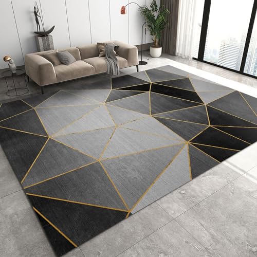 Luxuriöser Weißer Flächenteppich, Teppiche Mit Goldfolienstreifen-Design, Rutschfester, Kurzfloriger, Waschbarer Teppich, Geeignet Für Wohnzimmer, Eingangsbereich(Pattern7,160x200cm) von NEYTIIR