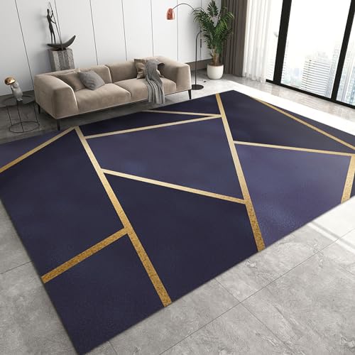 Luxuriöser Weißer Flächenteppich, Teppiche Mit Goldfolienstreifen-Design, Rutschfester, Kurzfloriger, Waschbarer Teppich, Geeignet Für Wohnzimmer, Eingangsbereich(Pattern8,160x220cm) von NEYTIIR