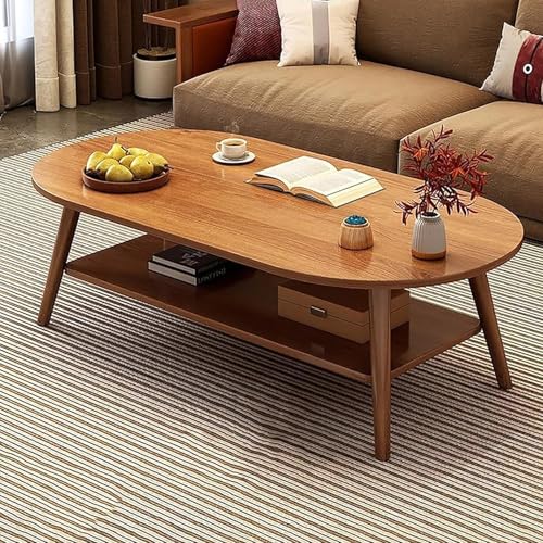 Moderner Couchtisch for Wohnzimmer, Couchtisch Aus Holz Mit Ablage, Ovaler Mitteltisch, Akzenttisch, Cocktail-Beistelltisch for Zuhause, Büro(C,80x40x42cm) von NEYTIIR