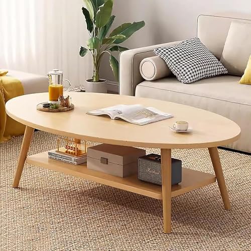 Moderner Couchtisch for Wohnzimmer, Couchtisch Aus Holz Mit Ablage, Ovaler Mitteltisch, Akzenttisch, Cocktail-Beistelltisch for Zuhause, Büro(D,80x40x42cm) von NEYTIIR
