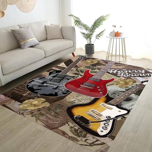 Musik Thema Deko, Gitarre Klavier Teppich, Kleiner Wohnzimmer, Weich rutschfest Waschbare Teppiche, Bettvorleger Schlafzimmer Kinderzimmer(Music 2,180x230cm) von NEYTIIR