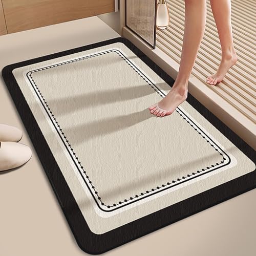 NEYTIIR Badematte rutschfest Schnelltrocknende Badezimmerteppich Saugfähig Kieselgur Duschmatte Absorbierende Badvorleger Für Dusche Badewannen Badezimmer Toilette(A,60X90CM) von NEYTIIR