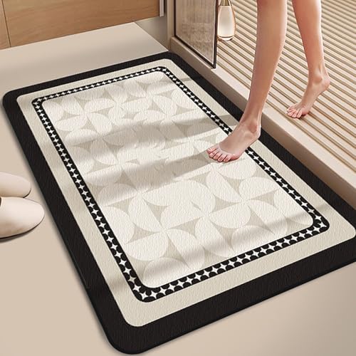 NEYTIIR Badematte rutschfest Schnelltrocknende Badezimmerteppich Saugfähig Kieselgur Duschmatte Absorbierende Badvorleger Für Dusche Badewannen Badezimmer Toilette(E,50X80CM) von NEYTIIR