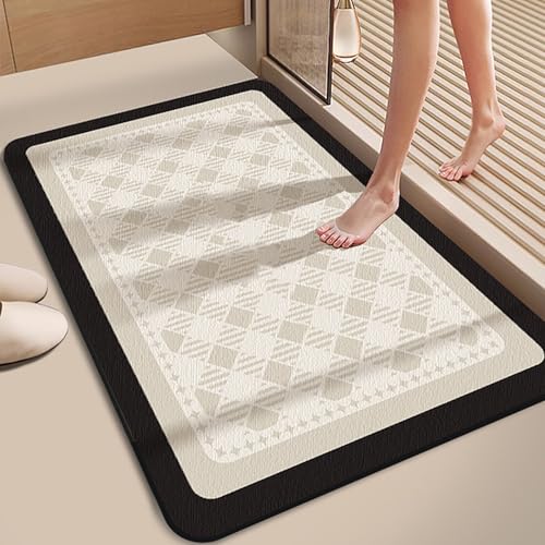 NEYTIIR Badematte rutschfest Schnelltrocknende Badezimmerteppich Saugfähig Kieselgur Duschmatte Absorbierende Badvorleger Für Dusche Badewannen Badezimmer Toilette(H,60X90CM) von NEYTIIR