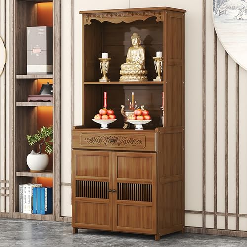 NEYTIIR Bambus Schrein Altartisch Mit Schublade, Chinesischer Buddha Nischen Altarschrank, Persönlicher Meditationstisch Buddhistischer Schrein Gebetsständer(39X69X155CM) von NEYTIIR