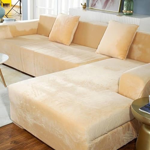 NEYTIIR Elastischer Sofabezug Aus Samt In L-Form, Rutschfester Stretch-Couchbezug, Kratzfester Sofabezug for Wohnzimmermöbelschutz(E,235-300cm) von NEYTIIR