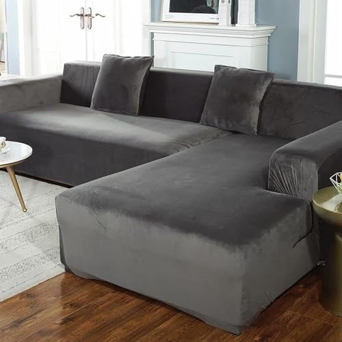 NEYTIIR Elastischer Sofabezug Aus Samt In L-Form, Rutschfester Stretch-Couchbezug, Kratzfester Sofabezug for Wohnzimmermöbelschutz(H,145-185cm) von NEYTIIR