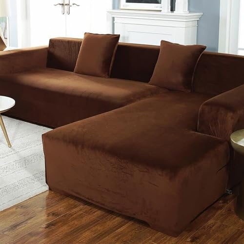 NEYTIIR Elastischer Sofabezug Aus Samt In L-Form, Rutschfester Stretch-Couchbezug, Kratzfester Sofabezug for Wohnzimmermöbelschutz(I,145-185cm) von NEYTIIR