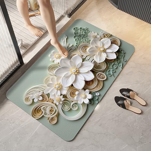 NEYTIIR Gummimatte Mit 3D-Blumenmuster, Badezimmerteppiche – Extra Weicher, Rutschfester, Wasserabsorbierender Teppich Für Den Badezimmerboden Mit Floralem 3D-Design(H,100X150cm) von NEYTIIR