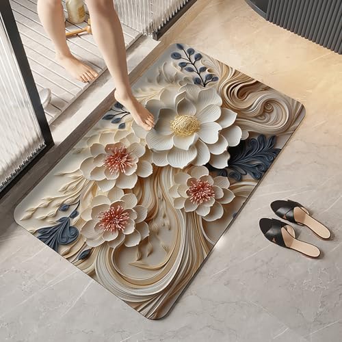 NEYTIIR Gummimatte Mit 3D-Blumenmuster, Badezimmerteppiche – Extra Weicher, Rutschfester, Wasserabsorbierender Teppich Für Den Badezimmerboden Mit Floralem 3D-Design(O,40X60cm) von NEYTIIR