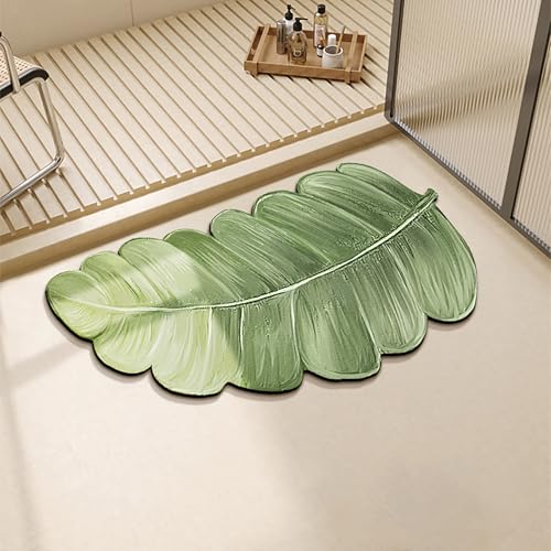 NEYTIIR Kieselgur Badematte rutschfeste, Blattform Schnelltrocknend Absorbierende Bodenmatte, Abwaschbar Kieselgur Badematten Für Dusche Badewannen Küche(A,70X40cm) von NEYTIIR