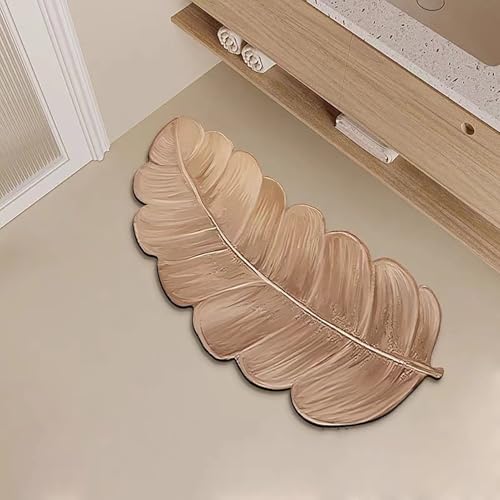 NEYTIIR Kieselgur Badematte rutschfeste, Blattform Schnelltrocknend Absorbierende Bodenmatte, Abwaschbar Kieselgur Badematten Für Dusche Badewannen Küche(B,70X40cm) von NEYTIIR