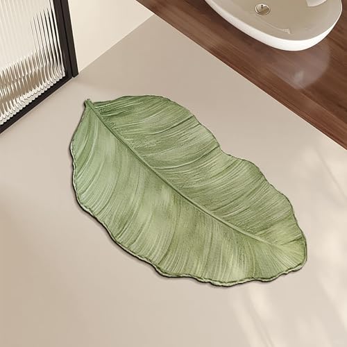NEYTIIR Kieselgur Badematte rutschfeste, Blattform Schnelltrocknend Absorbierende Bodenmatte, Abwaschbar Kieselgur Badematten Für Dusche Badewannen Küche(C,70X40cm) von NEYTIIR
