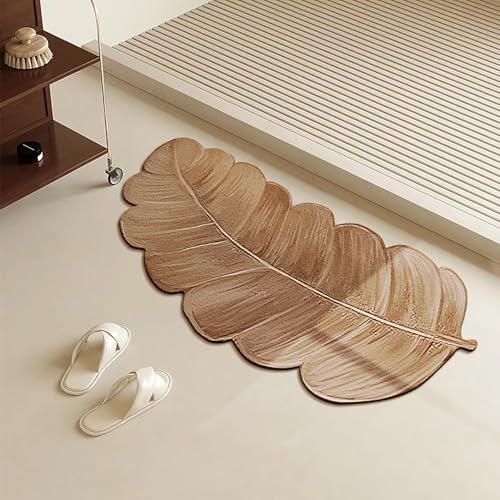 NEYTIIR Kieselgur Badematte rutschfeste, Blattform Schnelltrocknend Absorbierende Bodenmatte, Abwaschbar Kieselgur Badematten Für Dusche Badewannen Küche(E,80X40cm) von NEYTIIR
