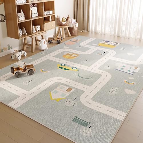 NEYTIIR Kinder Spielteppich Auto Jungen & Mädchen Teppich Straßenteppich Bauteppich Stadtstadt Lernbereich Teppich Pädagogischer Antirutsch Für Kinderzimmer(F,200x300cm) von NEYTIIR