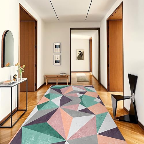 NEYTIIR Küchenläufer Bunt Geometrisch Teppich Läufer Flur Küchen rutschfest Meterware Kurzflor Waschbar Lang Teppichläufer Polyester Korridor Schlafzimmer(C,80cmX100cm) von NEYTIIR