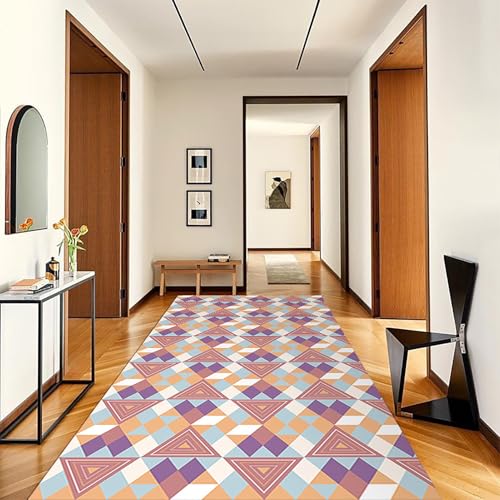 NEYTIIR Küchenläufer Bunt Geometrisch Teppich Läufer Flur Küchen rutschfest Meterware Kurzflor Waschbar Lang Teppichläufer Polyester Korridor Schlafzimmer(H,160cmX100cm) von NEYTIIR