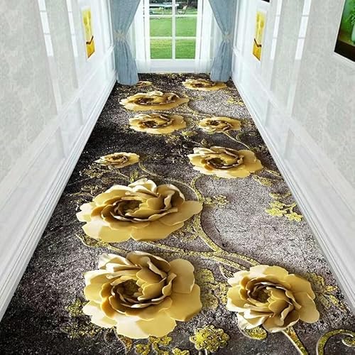 NEYTIIR Küchenteppich Läufer Teppich Lang Flur rutschfest Teppichmatten Küchenläufer,3D Blumenmuster Bunter Teppichläufer Waschbar Meterware Flurläufer Anpassbar(B,160cmX1M) von NEYTIIR