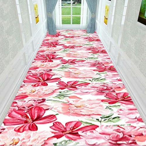 NEYTIIR Küchenteppich Läufer Teppich Lang Flur rutschfest Teppichmatten Küchenläufer,3D Blumenmuster Bunter Teppichläufer Waschbar Meterware Flurläufer Anpassbar(F,80cmX1M) von NEYTIIR