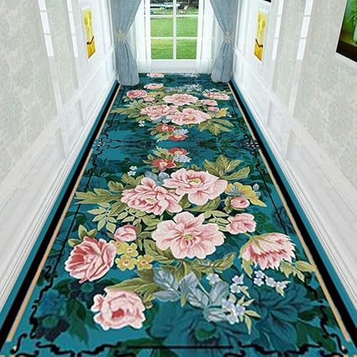 NEYTIIR Küchenteppich Läufer Teppich Lang Flur rutschfest Teppichmatten Küchenläufer,3D Blumenmuster Bunter Teppichläufer Waschbar Meterware Flurläufer Anpassbar(O,160cmX1M) von NEYTIIR