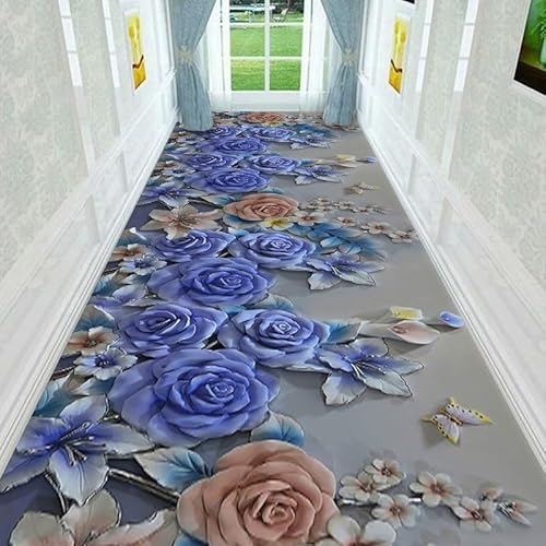 NEYTIIR Küchenteppich Läufer Teppich Lang Flur rutschfest Teppichmatten Küchenläufer,3D Blumenmuster Bunter Teppichläufer Waschbar Meterware Flurläufer Anpassbar(P,120cmX1M) von NEYTIIR