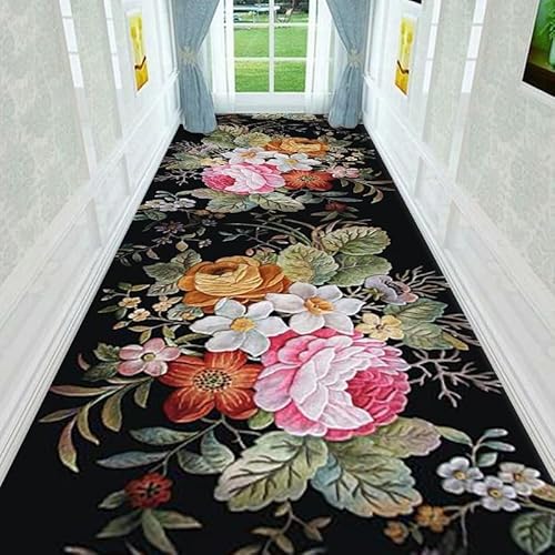 NEYTIIR Küchenteppich Läufer Teppich Lang Flur rutschfest Teppichmatten Küchenläufer,3D Blumenmuster Bunter Teppichläufer Waschbar Meterware Flurläufer Anpassbar(U,120cmX1M) von NEYTIIR