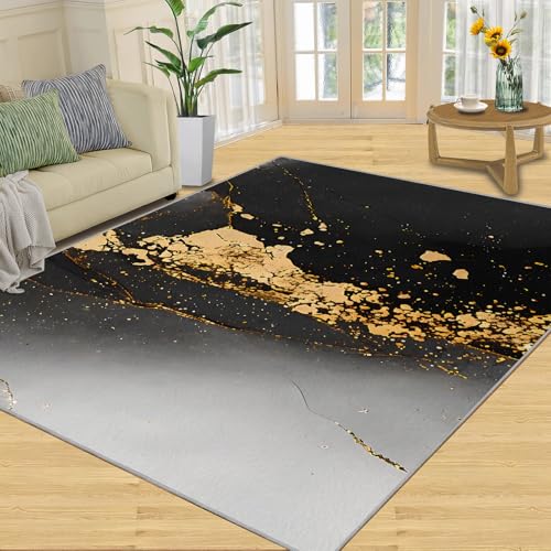 NEYTIIR Luxus-Schwarz-Gold-Rose Teppiche Gegend, Goldene Textur Waschmaschinenfest Wohnzimmerteppich - Für Terrasse Garten, Küche, Bad(Graffiti Spots,180 x 220 cm) von NEYTIIR