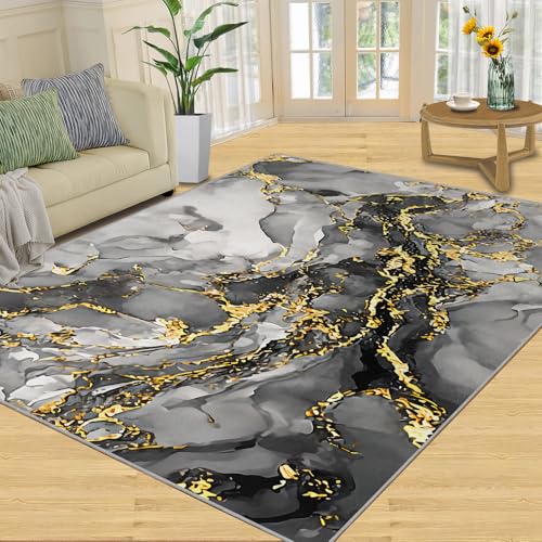NEYTIIR Luxus-Schwarz-Gold-Rose Teppiche Gegend, Goldene Textur Waschmaschinenfest Wohnzimmerteppich - Für Terrasse Garten, Küche, Bad(Marble Texture,70 x 140 cm) von NEYTIIR