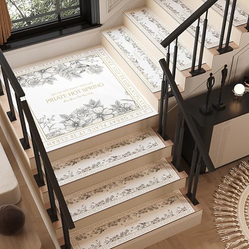 NEYTIIR Stufenmatten Mit Blumenmuster, Leicht Zu Reinigen, Vielseitig Verwendbar, Treppenläufer Mit Rutschfester Gummi-Unterseite, Stufenmatten Für Foyer, Lounge, Treppenhaus(C,26X75cm) von NEYTIIR