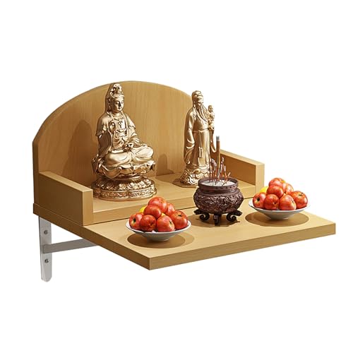 NEYTIIR Wall-Mounted Buddha Altar Shelf, Wooden Buddhist with Metal Support Frame, Fence Design On Both Sides, Guanyin Cabinet Ancestral Shrine(B,Medium) von NEYTIIR