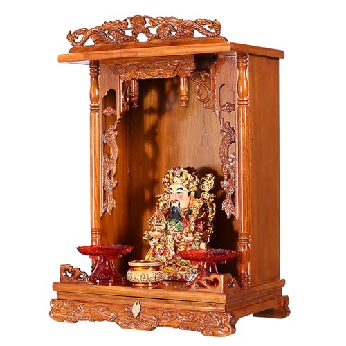 NEYTIIR Wandmontierter Schrein, Altar-Haustier-Asche-Haus-Pooja-Tisch, Holz-buddhistischer Nischen-Tempel-Schrein-Altar-Regal, Buddha-Regal-Statue-Ständer-Holz-Mandir(A,14 inches) von NEYTIIR
