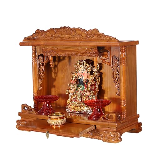 NEYTIIR Wandmontierter Schrein, Altar-Haustier-Asche-Haus-Pooja-Tisch, Holz-buddhistischer Nischen-Tempel-Schrein-Altar-Regal, Buddha-Regal-Statue-Ständer-Holz-Mandir(C,14 inches) von NEYTIIR