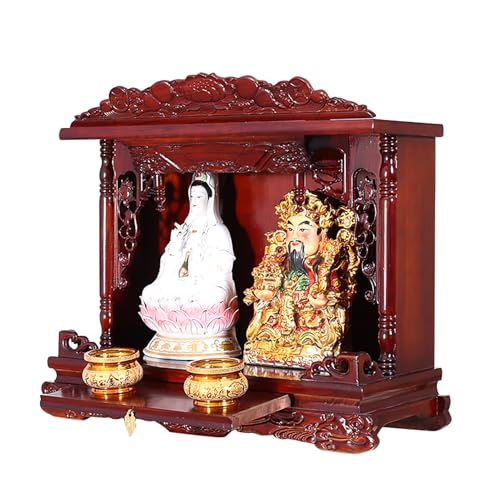 NEYTIIR Wandmontierter Schrein, Altar-Haustier-Asche-Haus-Pooja-Tisch, Holz-buddhistischer Nischen-Tempel-Schrein-Altar-Regal, Buddha-Regal-Statue-Ständer-Holz-Mandir(D,18 inches) von NEYTIIR