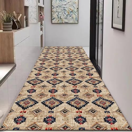 NEYTIIR Waschbarer Läufer Teppich Flur Blumenmuster Bettvorleger Blumen Boho Modern Küchen Wohnzimmer Schlafzimmer Teppiche rutschfest Kurzflor Weich Flurläufer Teppichläufer(A,1.6X1M) von NEYTIIR