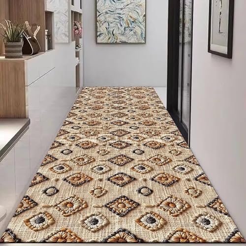 NEYTIIR Waschbarer Läufer Teppich Flur Blumenmuster Bettvorleger Blumen Boho Modern Küchen Wohnzimmer Schlafzimmer Teppiche rutschfest Kurzflor Weich Flurläufer Teppichläufer(D,1.2X1M) von NEYTIIR