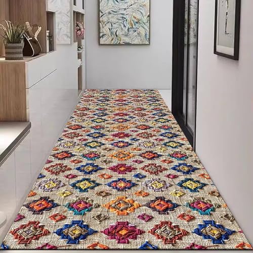 NEYTIIR Waschbarer Läufer Teppich Flur Blumenmuster Bettvorleger Blumen Boho Modern Küchen Wohnzimmer Schlafzimmer Teppiche rutschfest Kurzflor Weich Flurläufer Teppichläufer(E,1.6X1M) von NEYTIIR