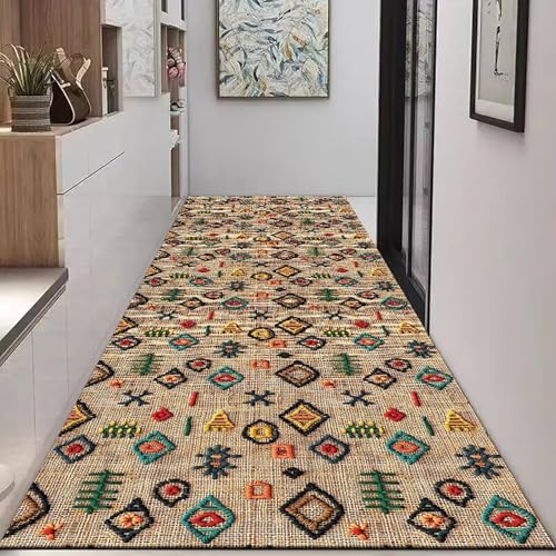 NEYTIIR Waschbarer Läufer Teppich Flur Blumenmuster Bettvorleger Blumen Boho Modern Küchen Wohnzimmer Schlafzimmer Teppiche rutschfest Kurzflor Weich Flurläufer Teppichläufer(I,1.2X1M) von NEYTIIR