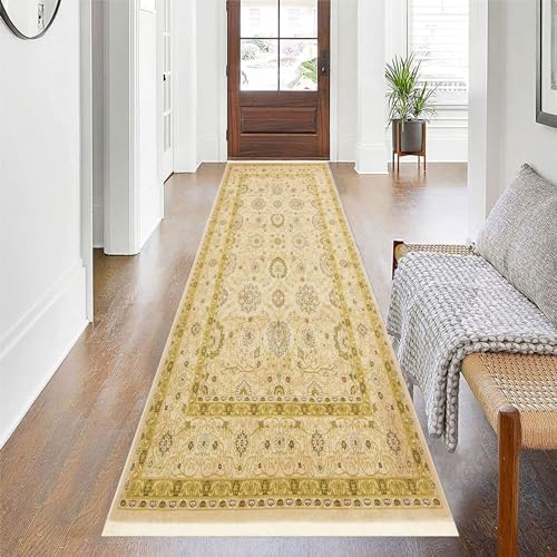 NEYTIIR rutschfeste Läufermatte for Den Innenbereich, Wasserabsorbierender, Strapazierfähiger Teppichläufer Mit Rutschfester Gummirückseite for Flur Und Wohnzimmer(Yellow,100x270cm) von NEYTIIR