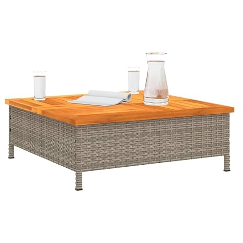 Patio-Rattan-Couchtisch Mit Massiver Tischplatte Aus Akazienholz, Quadratischer Beistelltisch for Den Außenbereich Mit Loch for Sonnenschirm for Garten, Balkon, Pool von NEYTIIR