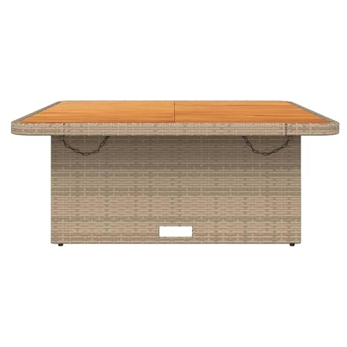 Rattan Gartentisch Mit Akazienholz Tischplatte, Outdoor Terrasse Esstisch Couchtisch Höhenverstellbar(A) von NEYTIIR