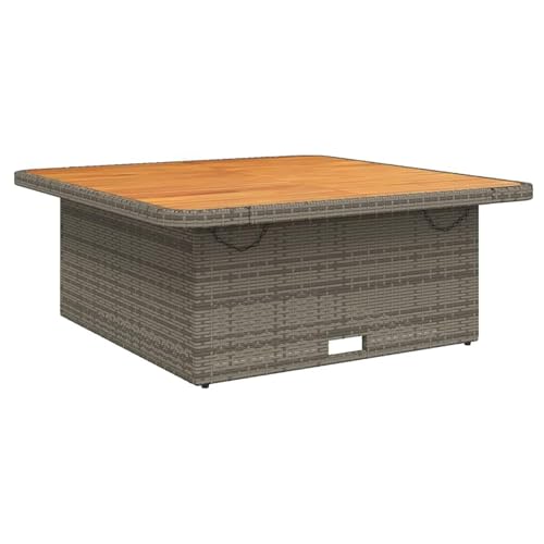 Rattan Gartentisch Mit Akazienholz Tischplatte, Outdoor Terrasse Esstisch Couchtisch Höhenverstellbar(C) von NEYTIIR