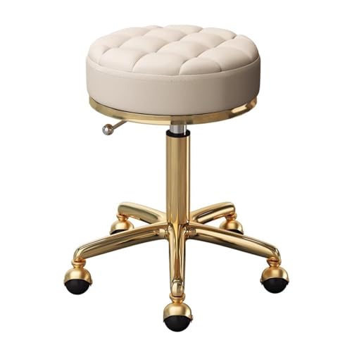 Rollhocker Gold, Schminkhocker Mit Rädern, Pediküre-Massage-Rollhocker, Runder Drehbarer Salon-Spa-Stuhl Aus PU-Leder, Höhenverstellbar 49-64 cm(C) von NEYTIIR