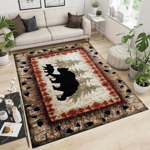 Rustikal Hirsch Jagd Camo Flächenteppich Wildtiere Wald Teppich Boden Anti-Rutsch Schlafzimmer Wohnzimmer Outdoor Wohnkultur(B,180x230cm) von NEYTIIR