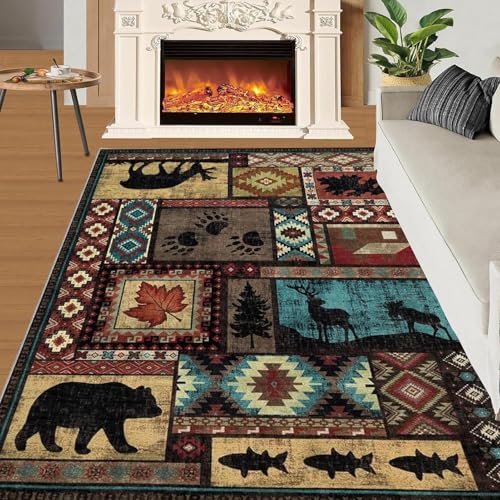 Rustikal Hirsch Jagd Camo Flächenteppich Wildtiere Wald Teppich Boden Anti-Rutsch Schlafzimmer Wohnzimmer Outdoor Wohnkultur(C,60x110cm) von NEYTIIR