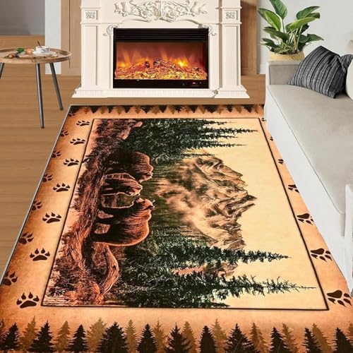 Rustikal Hirsch Jagd Camo Flächenteppich Wildtiere Wald Teppich Boden Anti-Rutsch Schlafzimmer Wohnzimmer Outdoor Wohnkultur(E,160x230cm) von NEYTIIR