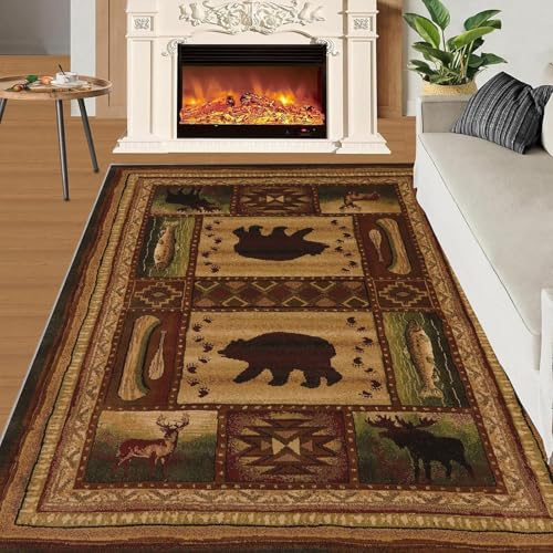 Rustikal Hirsch Jagd Camo Flächenteppich Wildtiere Wald Teppich Boden Anti-Rutsch Schlafzimmer Wohnzimmer Outdoor Wohnkultur(G,80x150cm) von NEYTIIR