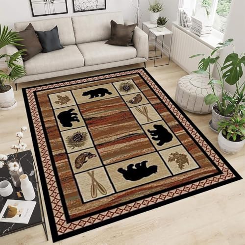 Rustikal Hirsch Jagd Camo Flächenteppich Wildtiere Wald Teppich Boden Anti-Rutsch Schlafzimmer Wohnzimmer Outdoor Wohnkultur(H,140x200cm) von NEYTIIR