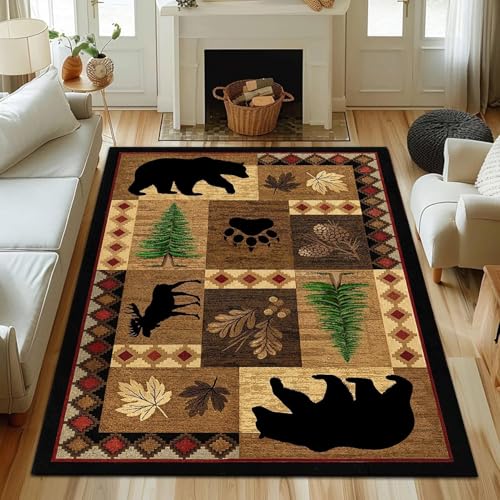 Rustikal Hirsch Jagd Camo Flächenteppich Wildtiere Wald Teppich Boden Anti-Rutsch Schlafzimmer Wohnzimmer Outdoor Wohnkultur(K,60x110cm) von NEYTIIR