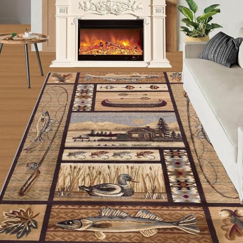 Rustikal Hirsch Jagd Camo Flächenteppich Wildtiere Wald Teppich Boden Anti-Rutsch Schlafzimmer Wohnzimmer Outdoor Wohnkultur(M,180x260cm) von NEYTIIR